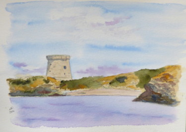 Peinture intitulée "Martello tower on I…" par Véronique Crombé, Œuvre d'art originale, Aquarelle