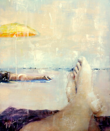 Sieste on the beach Malarstwo zatytułowany „Sieste on the beach” autorstwa Maryline Mercier, Oryginalna praca, Olej