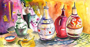 Oil Dispensers From Taormina 绘画 标题为“Oil Dispensers From…” 由Miki De Goodaboom, 原创艺术品, 水彩