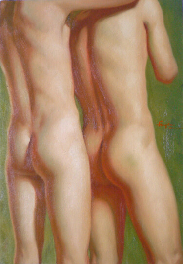 Painting titled "OIL PAINTING MEN BO…" by Hongtao Huang, Original Artwork, Oil