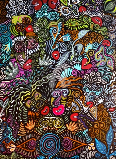 Malerei mit dem Titel "the hustle and the…" von Helene, Original-Kunstwerk, Acryl