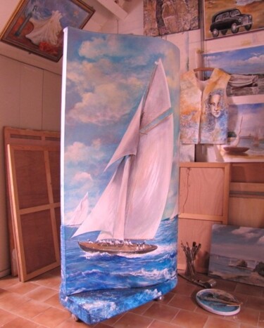 Painting titled "Tableau-vagues" by Christian Eprinchard, Original Artwork, Installation Art