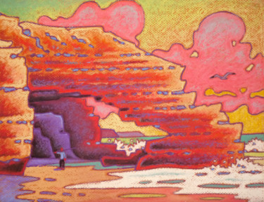 Schilderij getiteld "plage de Legzira" door Gilles Mével, Origineel Kunstwerk, Pastel Gemonteerd op Karton