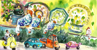 Ducks In Taormina Painting titled "Ducks In Taormina" by Miki De Goodaboom, Original Artwork, Watercolor