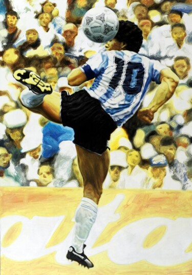 Schilderij getiteld "Diego Armando Marad…" door Andrea Del Pesco, Origineel Kunstwerk, Olie