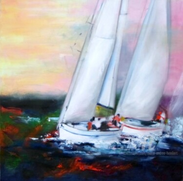 Peinture intitulée "la régate" par Marie Andrée Hembert, Œuvre d'art originale, Huile