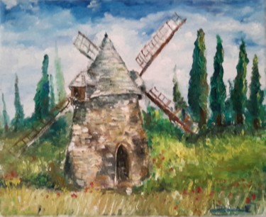 le moulin aux cypres Peinture intitulée "le moulin aux cypres" par Sebastien Simonet, Œuvre d'art originale, Huile