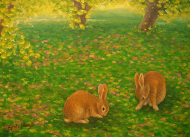 Painting titled "Pretty Couple (gink…" by Kyoko Yamaji, Original Artwork, Oil