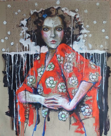 Peinture intitulée "la louve II" par Catherine Cornec, Œuvre d'art originale, Huile