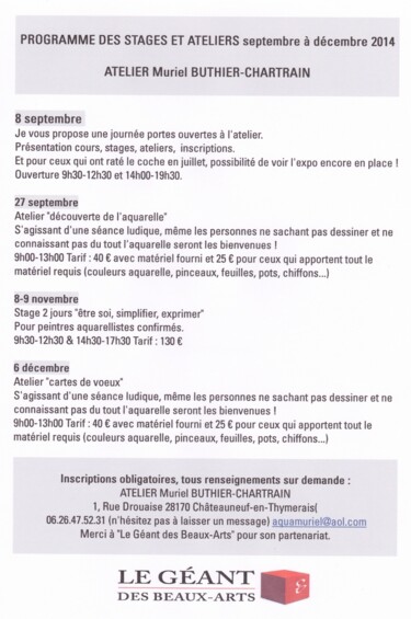 Peinture intitulée "Programme stages et…" par Muriel Buthier-Chartrain, Œuvre d'art originale, Aquarelle