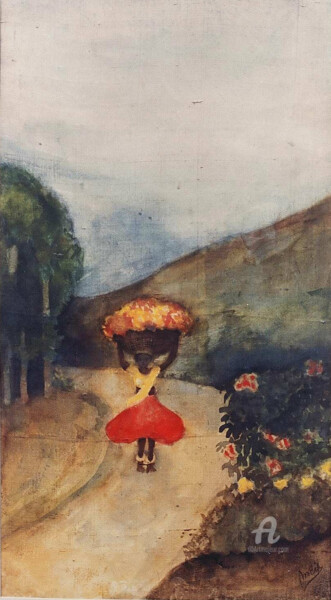 Painting titled "Land Of Flowers" by Prodip Kumar Sengupta, Original Artwork, Watercolor