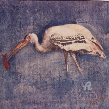 painted stork Painting titled "painted stork" by Prodip Kumar Sengupta, Original Artwork, Watercolor