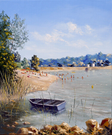 Peinture intitulée "baignade a charmes" par Pascal Clus, Œuvre d'art originale, Huile