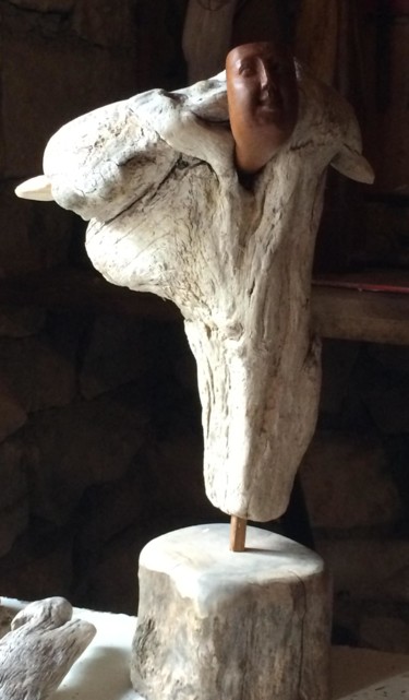 Sculpture intitulée "Je vole vers toi !" par Paul Crochat, Œuvre d'art originale, Bois