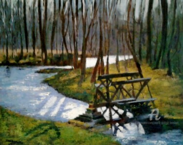 Peinture intitulée "roue à eau de Paren…" par Marie Andrée Hembert, Œuvre d'art originale, Huile