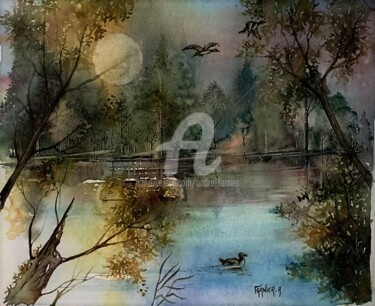 Peinture intitulée "Envol imaginaire" par André Farnier, Œuvre d'art originale, Aquarelle