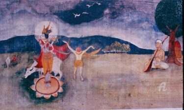 Painting titled "Sur Malhar" by Prodip Kumar Sengupta, Original Artwork, Watercolor