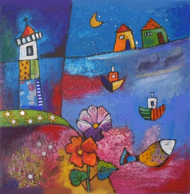 Peinture intitulée "Reve de mer" par Armelle Colombier, Œuvre d'art originale, Acrylique