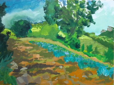 Peinture intitulée "garrigues, chemin." par Roland Gschwind, Œuvre d'art originale, Gouache