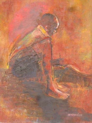 Boy studying at night Painting titled "Boy studying at nig…" by Benedict Adedipe, Original Artwork, Oil