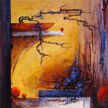 Peinture intitulée "baies-bleues-100-x-…" par Françoise Hannequin, Œuvre d'art originale, Huile