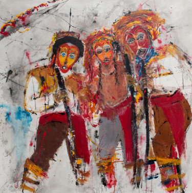 Peinture intitulée "3 masques rouges" par Ventabren, Œuvre d'art originale, Huile