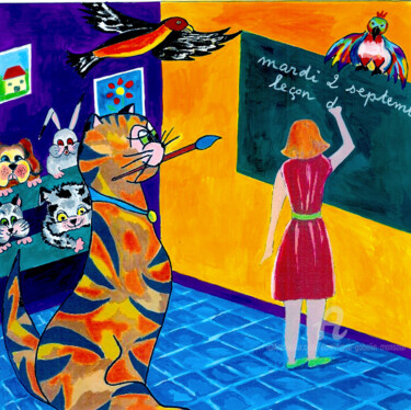 Peinture intitulée "la rentrée" par Dominique Gobelin Mansour, Œuvre d'art originale, Gouache