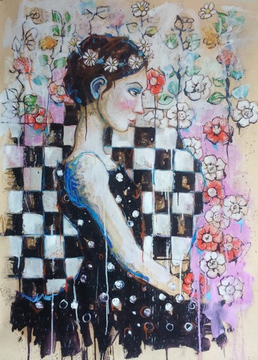 Peinture intitulée "intérieur cuir/plas…" par Catherine Cornec, Œuvre d'art originale, Huile