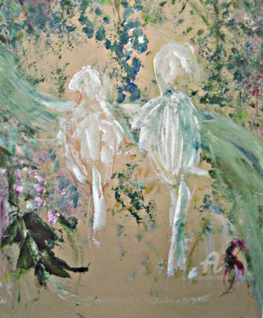 「Pastel Parrots in A…」というタイトルの絵画 Michela Curtisによって, オリジナルのアートワーク, オイル その他の剛性パネルにマウント