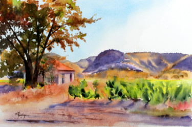 Painting titled "A Séguret (Vaucluse)" by Adyne Gohy, Original Artwork, Watercolor