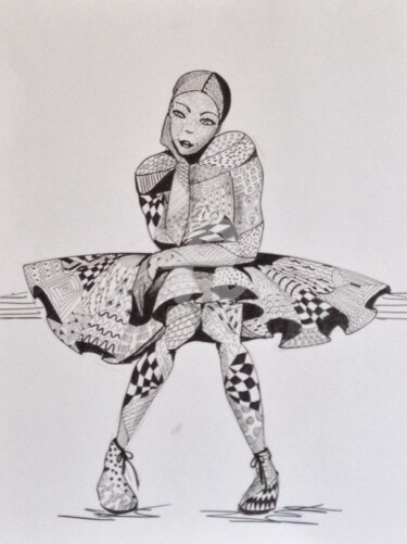 Dessin intitulée "songeuse" par Sbx, Œuvre d'art originale