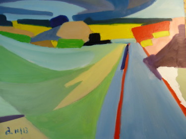 Peinture intitulée "La vieille route de…" par Martin Jobert, Œuvre d'art originale, Huile