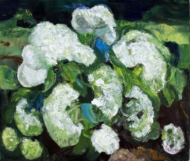 Painting titled "Hydrangeas in twili…" by Pavel Rosloff, Original Artwork, Oil