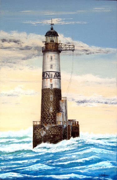 Peinture intitulée "Phare Ar-Men, chaus…" par Christian Biard, Œuvre d'art originale, Huile