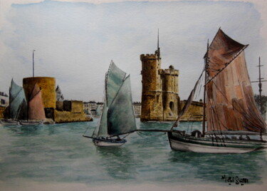 Peinture intitulée "la Rochelle 1930" par Michel Guillet, Œuvre d'art originale, Aquarelle