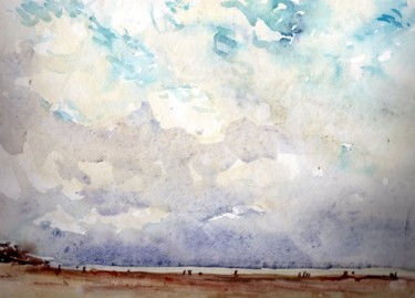 Pintura intitulada ""Plage à Hardelot"" por Claude Hardenne, Obras de arte originais