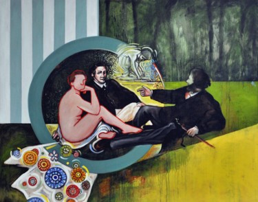 Peinture intitulée "dejeuner sur herbe" par Pascal Buffard, Œuvre d'art originale, Huile
