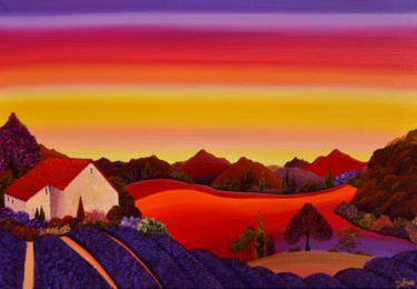 Schilderij getiteld "French lavender lan…" door Brigitte Dehue, Origineel Kunstwerk, Acryl