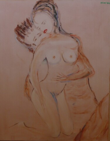 Peinture intitulée "L'ETREINTE" par Jacqueline Claux (Jaklinclo), Œuvre d'art originale, Huile Monté sur Châssis en bois