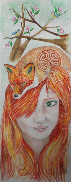 Peinture intitulée "JEUNE FILLE AU RENA…" par Maud Lebeurrier S, Œuvre d'art originale, Aquarelle