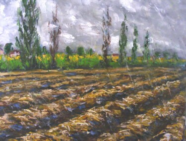 Peinture intitulée "Sous la pluie" par Catherine Dufrene (Katy), Œuvre d'art originale