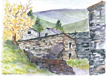 Pintura intitulada "Piodão -casas de xi…" por Isabel Alfarrobinha, Obras de arte originais, Aquarela