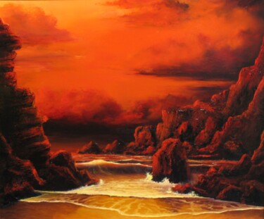 RED SKY SUNSET Painting titled "RED SKY SUNSET" by John Cocoris, Original Artwork, Oil