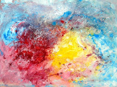 Schilderij getiteld "Emulsions colorées" door Jean-Claude Bemben, Origineel Kunstwerk, Olie Gemonteerd op Frame voor houten…
