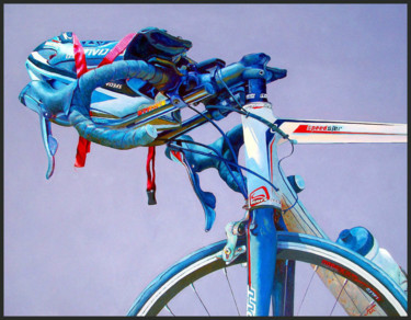 Blue bike - 100cm-x-80cm Pintura intitulada "Blue bike - 100cm-x…" por Linaldo Cardoso, Obras de arte originais, Óleo