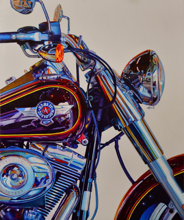 Harley Davidson - oil on canvas 100cm x 80cm (SOLD) Pintura intitulada "Harley Davidson - o…" por Linaldo Cardoso, Obras de arte originais