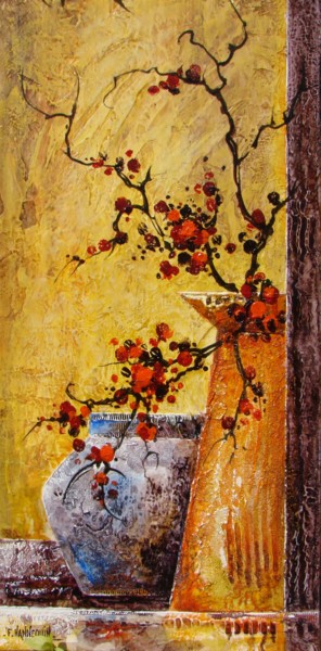 Peinture intitulée "baies-rouges-30-x-6…" par Françoise Hannequin, Œuvre d'art originale, Huile