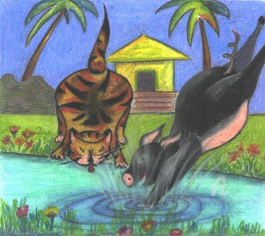 Peinture intitulée "les jeux" par Dominique Gobelin Mansour, Œuvre d'art originale, Pastel