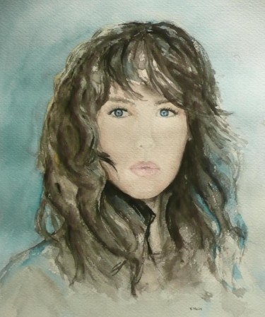Peinture intitulée "Isabelle Adjani" par Véronique Heim, Œuvre d'art originale, Aquarelle