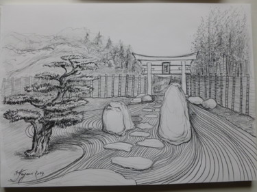 Dessin intitulée "Croquis du jardin Z…" par Pierre Feyeux, Œuvre d'art originale, Graphite
